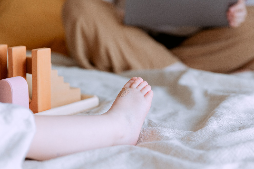 Infant and wood blocks